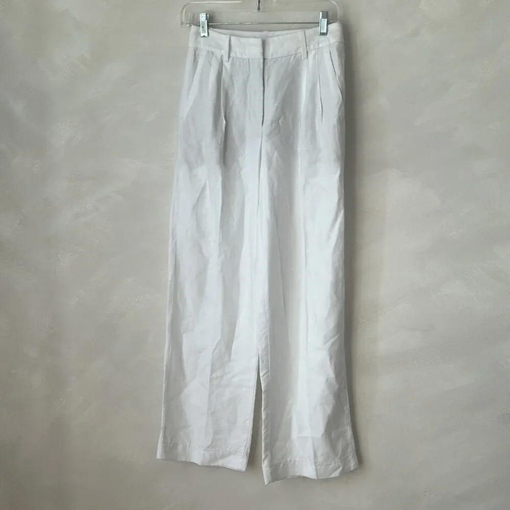 Aritzia White High-Waist Wide-Leg Linen Pants